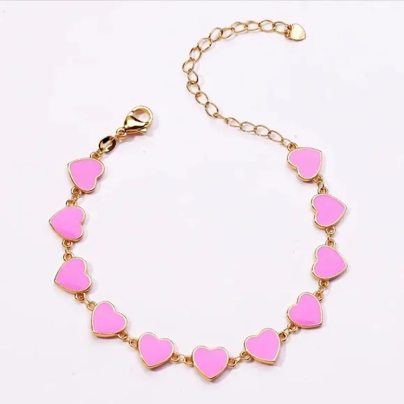 Golden Pink Hearts Enamel Bracelet tennis bracelet - Picture 1 of 4